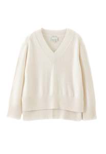 Aleger Cashmere: N.136 Cashmere Blend V Neck - Winter White