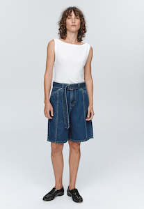 Shorts: Belted Jean Short - Washed Indigo