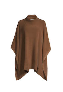 Funnel Neck Cashmere Knit Poncho - Mink