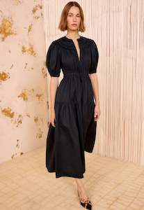 Ulla Johnson: Othella Short Sleeve Midi Dress - Noir