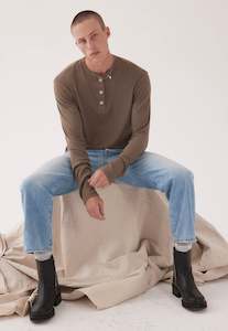 Mens Tees And Shirts: Henley - Biscotti