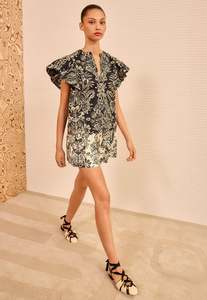 Severine Flutter Sleeve Top - Noir Flora