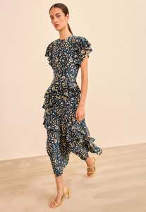 Ulla Johnson: Amaia Cascading Ruffle Midi Dress - Midnight Garden