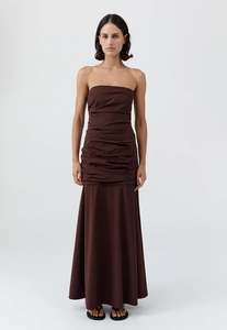 St Agni: Gathered Strapless Longline Dress - Liqueur