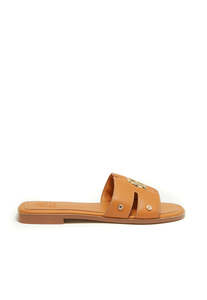 Hc Footwear: Monogram Slides - Tan Leather