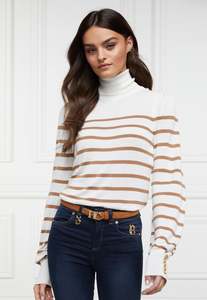 Hc Black Friday Sale: Kelsie Roll Neck Knit - Natural Camel Stripe