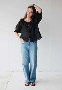 Mahsa: Bon Ruffle Blouse - Black Cotton Voile