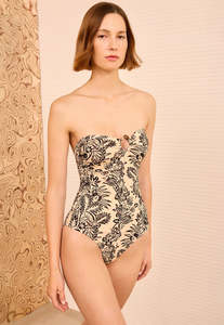 Ulla Johnson: Hydra Strapless Maillot with Ring Detail - Ivory Flora