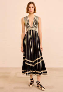 Ulla Johnson: Palermo Deep V Midi Dress - Noir