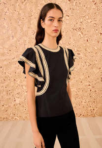 Ulla Johnson: Anora Flutter Sleeve Top - Noir