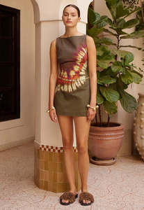 Alemais: Marilyn Denim Mini Dress - Khaki