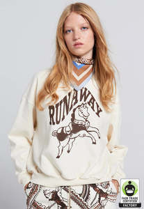 Sweaters Hoodies: Runaway Carousel Organic Cotton Crewneck Sweatshirt - Ecru/Mocha