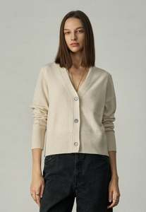 145 Cashmere Seam Detail Cardi - Pearl Shell