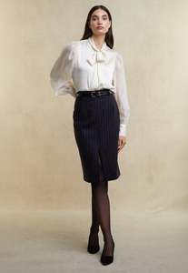 Mayfair Pencil Skirt - Navy Chalk Pinstripe