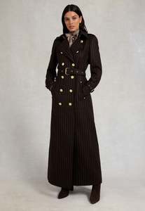 Marlborough Trench Coat Full Length - Chocolate Pinstripe