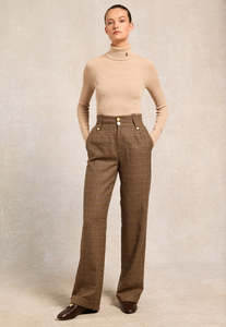 High Waisted Wide Leg Trouser - Abbot Check Tweed