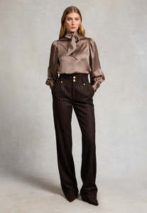 High Waisted Wide Leg Trouser - Chocolate Pinstripe