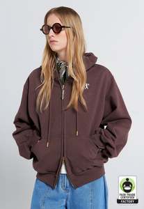 Runaway Girl Cropped Oversized Hoodie - Brown