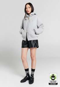 Runaway Girl Cropped Oversized Hoodie - Grey Marle