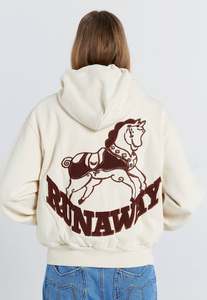 Rocking Horse Cropped Oversized Hoodie - Ecru/Mocha
