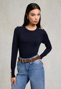 Back In Stock 1: Buttoned Knit Crew Neck - Ink Navy