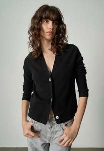 145 Cashmere Seam Detail Cardi - Black