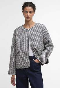 Cashel Check Collarless Quilted Jacket - Navy Gingham/Dark Navy