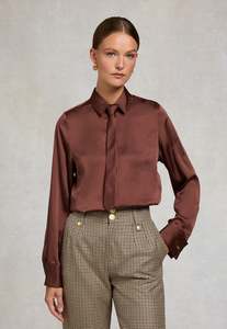 Holland Cooper: Georgina Satin Shirt - Chocolate