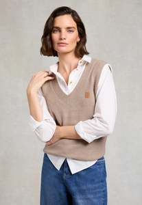 Holland Cooper: Cecilia Knitted V-Neck Tank - Porcini