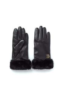 Cashmere Lined Faux Trim Leather Gloves - Black