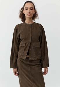 Suede Utility Cocoon Bomber - Khaki