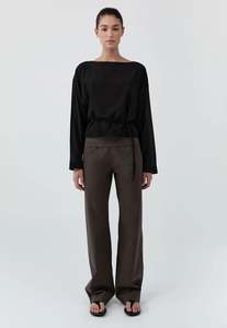 Stretch Silk Bateau Top - Black