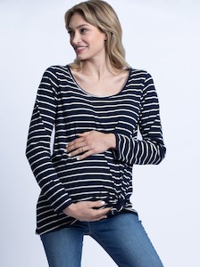 Maternity Cotton Swing Long Sleeve Tee Top - Stripes