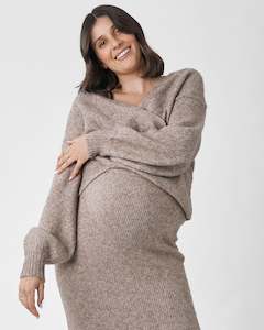 Maternity Casual Tops: Amélie's Enchanting Allure of Crossover Knit Top- Taupe