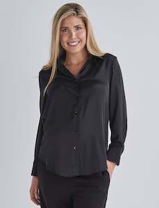 Amelia Black Maternity/ Nursing Satin Button Down Shirt