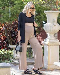 "Home to Street" 3-Piece Maternity Set with Wide Leg Maternity Pant In Taupe