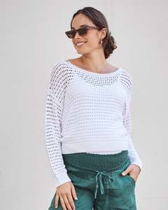 Knit Tops: Valerie Maternity Crochet Sweater White
