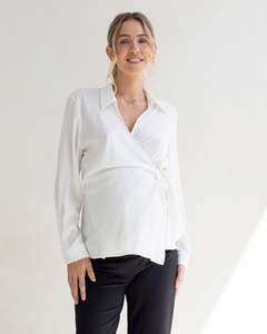 Spring Work Wear Collection: Lea Wrap Maternity White Work Shirt