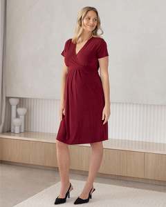 Xmas Collection: Iris Crossover Maternity Dress in Burgundy