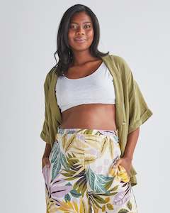 Nursing Loungewear: Howea Maternity Cotton Muslin Top In Green