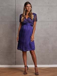 Maternity Party Dress: Isobel Maternity Mid Length Lace Party Dress - Violet