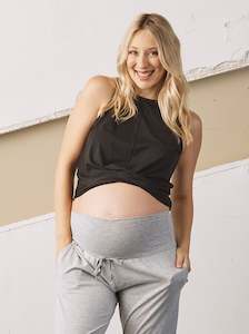 Loungewear Tops: Summer Basic Maternity Crop Bamboo Top - Black