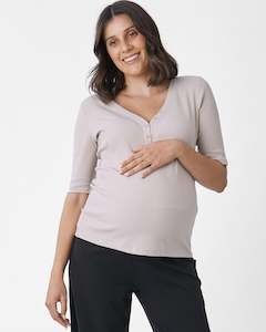 Loungewear Tops: Comfortably Chic Maternity Henley Top in Wolf White