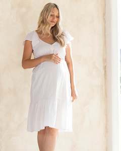 Élodie Maternity Short Sundress in White