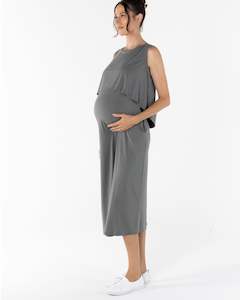 Manon Maternity & Breastfeeding Midi Dress in Slate Grey