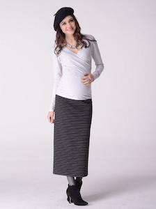 Maternity Skirts Sale: Maternity Skirt in Tube Style in Black/Snow Stripe