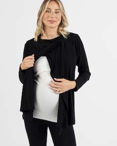 Angel Maternity Brand: Cynthia Button Design Nursing Overlay Top in Black