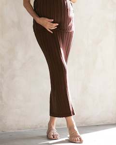 Zélie Wide Rib Maternity Midi Skirt in Chocolate Truffle