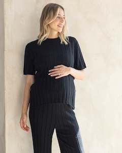 Nursing Loungewear: Alexis Side Split Maternity Top in Black