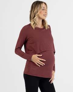 Nursing Loungewear: Leonie Maternity/ Nursing Flip Panel Top in Burgundy